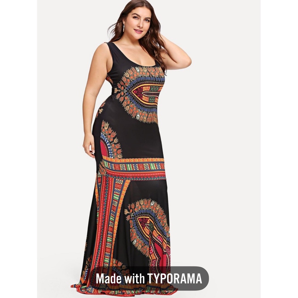 SHEIN Plus Ornate Print Fitted Tank Dress